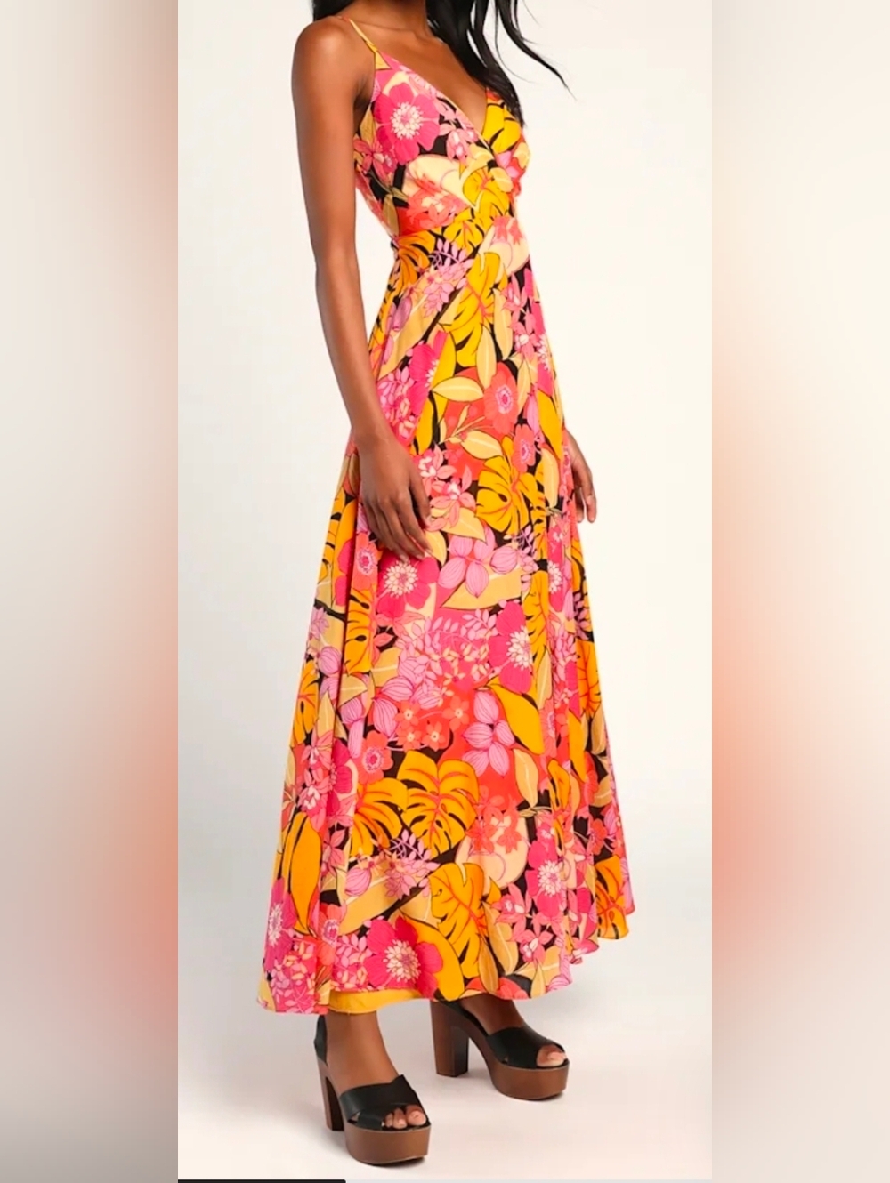 NWT Lulu's Vibrant Tropical Maxi Dress - Black, Pink & Orange Womens XS - Picture 3 of 11